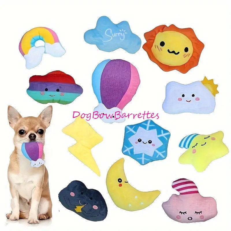 DogBowBarrettes food and fun assortment party favor decor plush stuffed squeaky dog toy (to14)