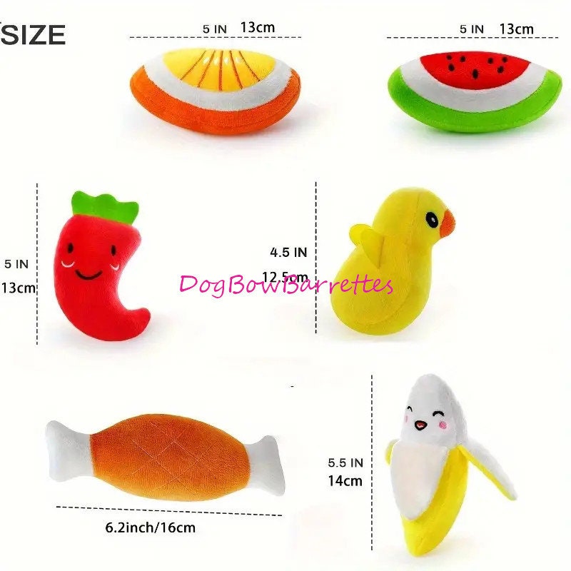 DogBowBarrettes food and fun assortment party favor decor plush stuffed squeaky dog toy (to14)