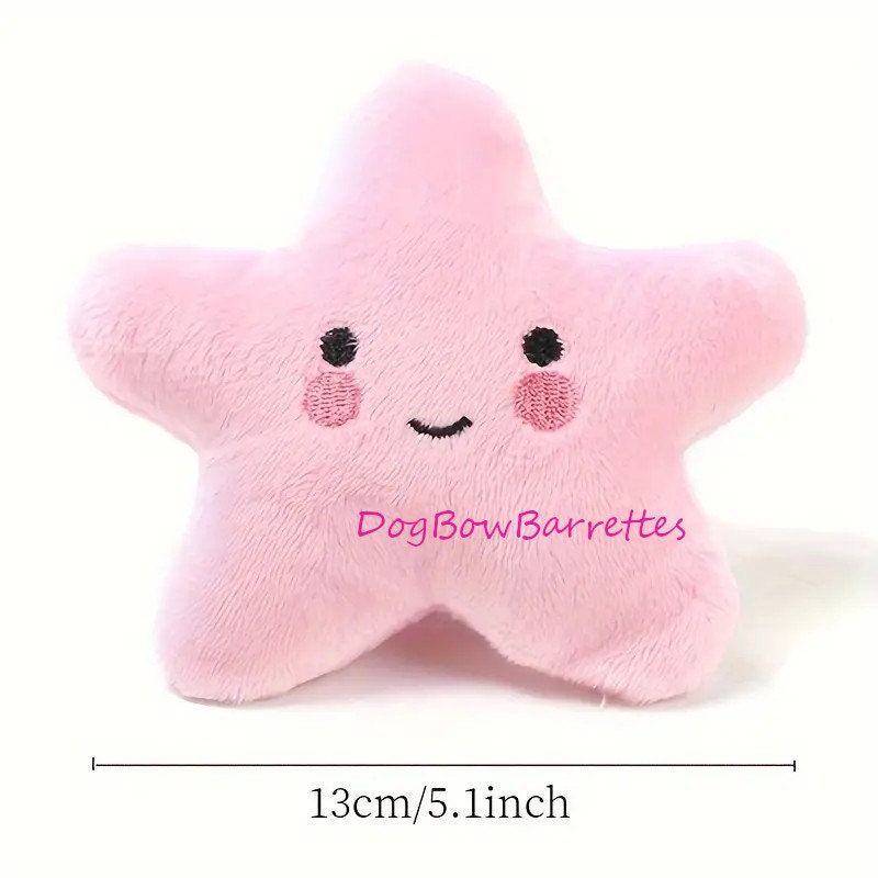 DogBowBarrettes 5" pink star plush party favor decor photo prop stuffed squeaky dog toy (to12)