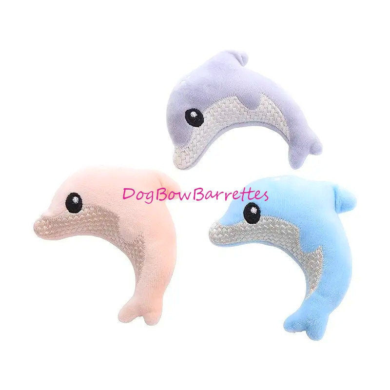 DogBowBarrettes 4.33" dolphin plush party favor decor stuffed squeaky dog toy (to10)