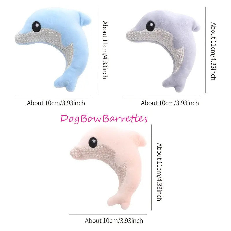 DogBowBarrettes 4.33" dolphin plush party favor decor stuffed squeaky dog toy (to10)