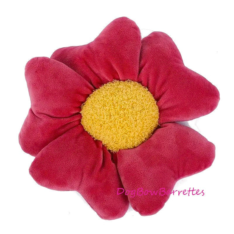 DogBowBarrettes Large red yellow daisy flower 8" plush stuffed photo prop squeaky dog toy (to7)