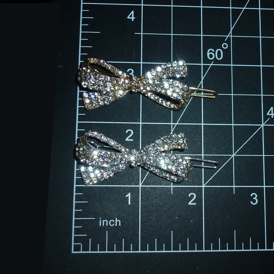 Puppy Bows ~ Small Gold or silver bowknot style 71 rhinestone dog bow barrette crystal