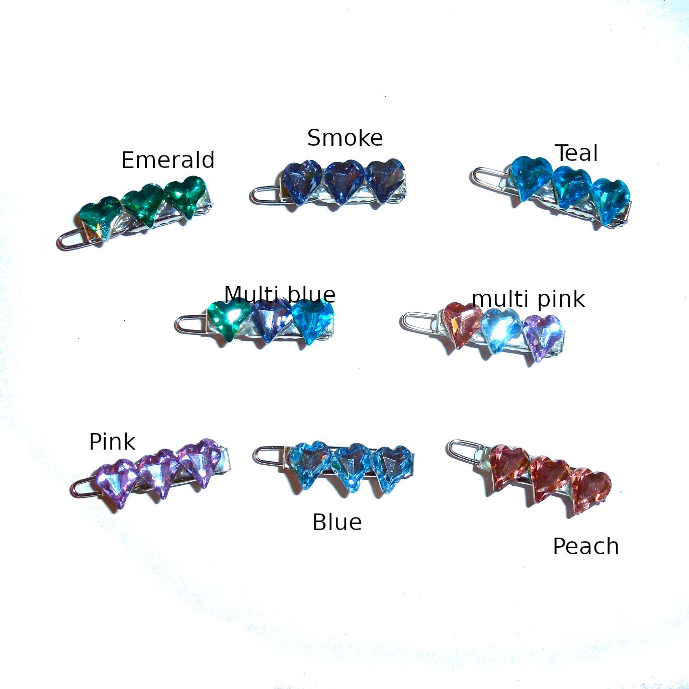 Dog Bows tiny faceted heart crystal rhinestones tiny 1" pet hair barrette clip (TB13)