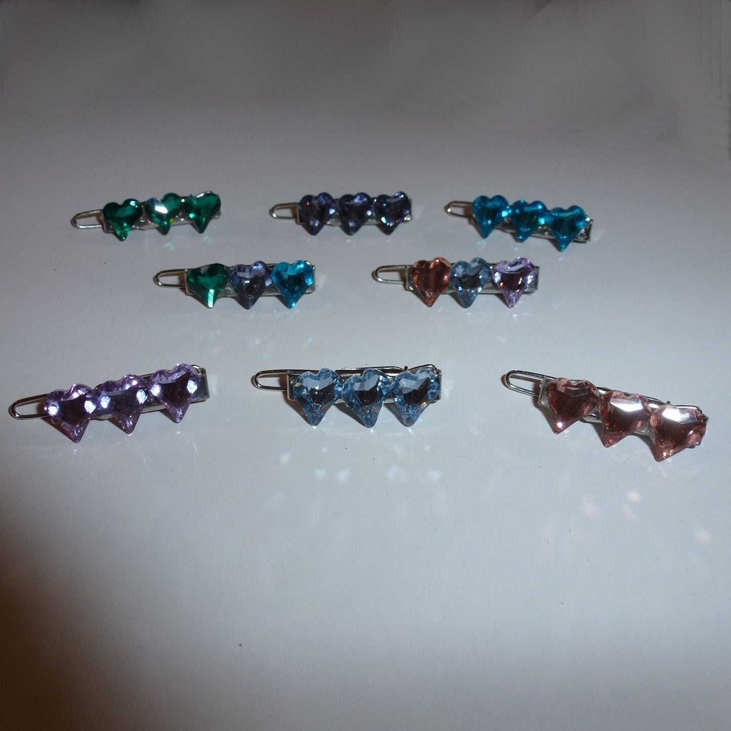 Dog Bows tiny faceted heart crystal rhinestones tiny 1" pet hair barrette clip (TB13)