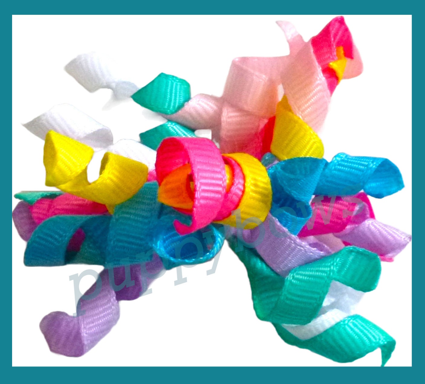 Puppy Bows pastel rainbow Korker loop dog bow pet hair clip barrette or latex bands corky curly corker (fb556)