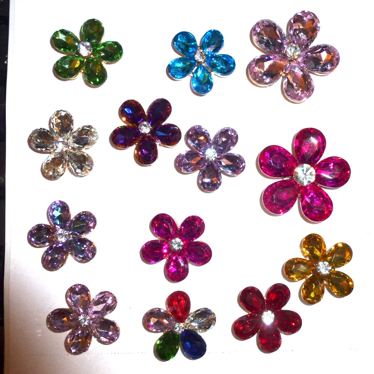 Puppy bows small 1" or tiny 3/4" or less crystal 5-petal daisy rhinestone flower (TB30)