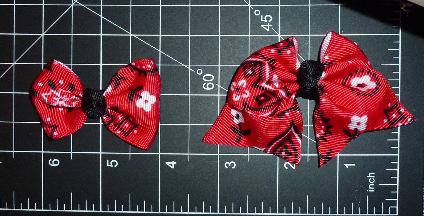 Puppy Dog Bows Set of 3 red bandana pet hair show bow barrettes or bands (FB188D)