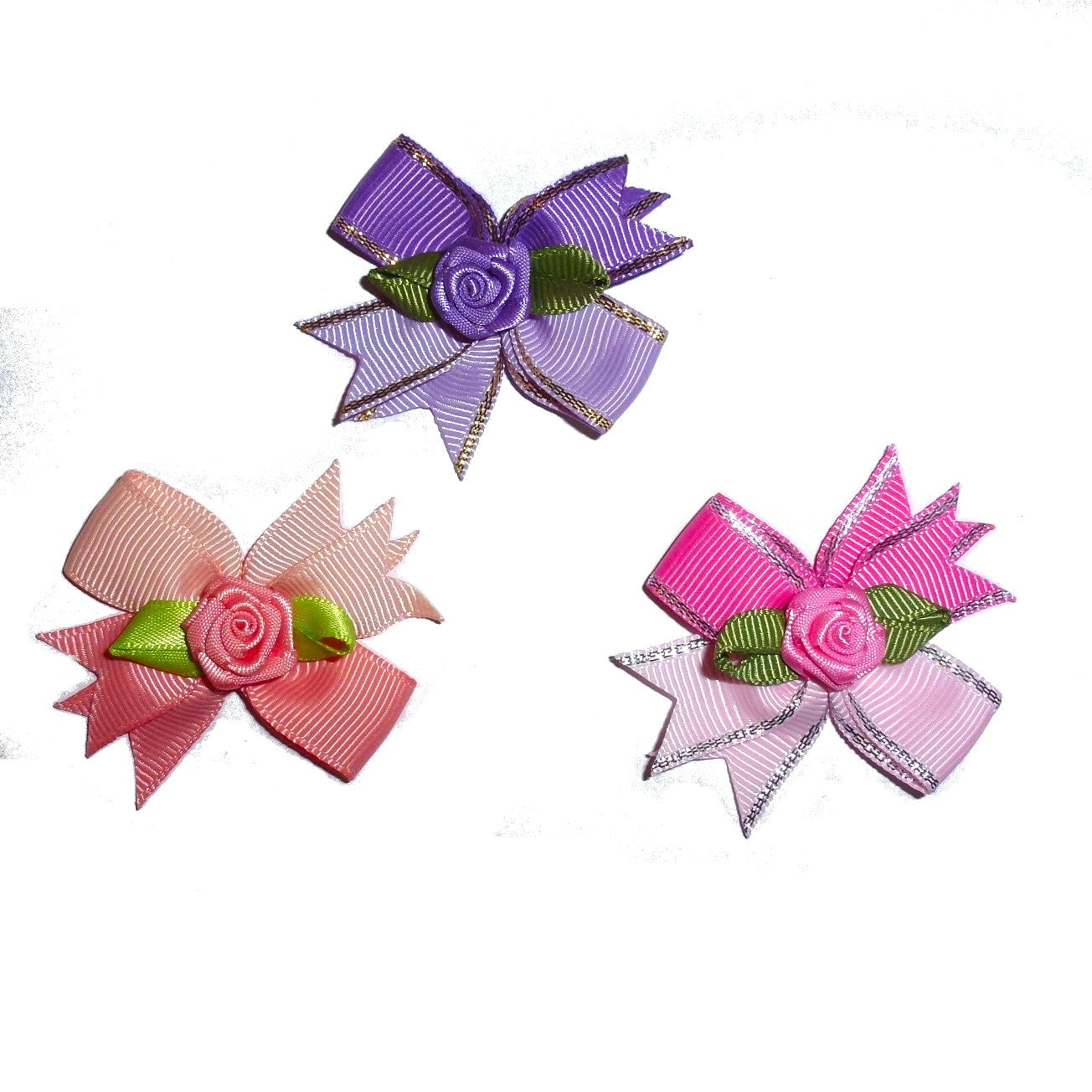 Puppy Bows ~ 1 for 3.50 2 for 5.50 two tone rose hair bowknot bow bands or barrette (fb377)