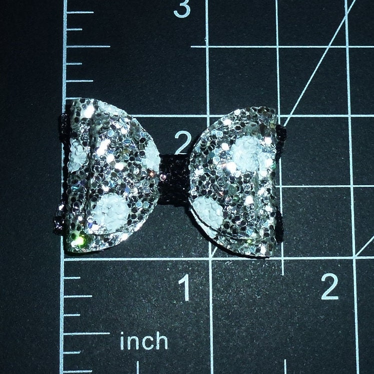 Puppy Dog Bows ~ tiny little glitter pet hair show bow barrettes or bands (FB466)
