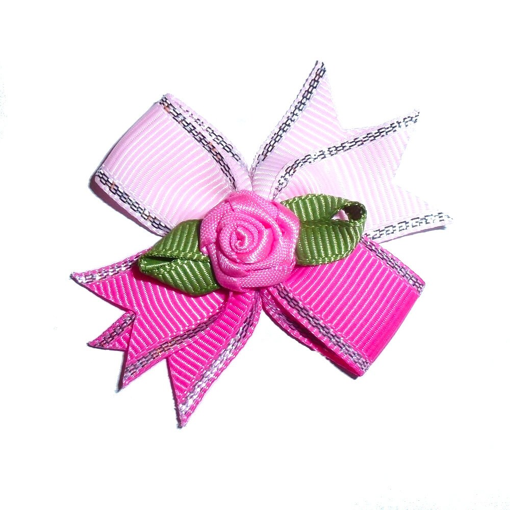 Puppy Bows ~ 1 for 3.50 2 for 5.50 two tone rose hair bowknot bow bands or barrette (fb377)