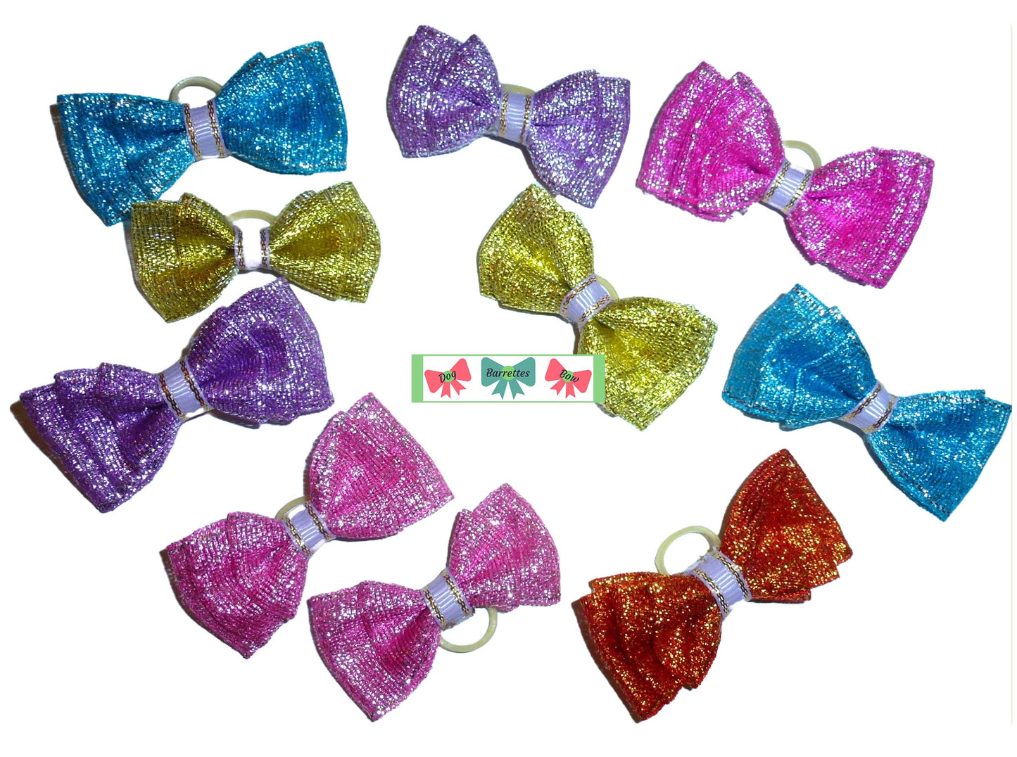 Puppy Bows ~ Glitter dog groomers grooming pet hair bows mixed colors latex bands