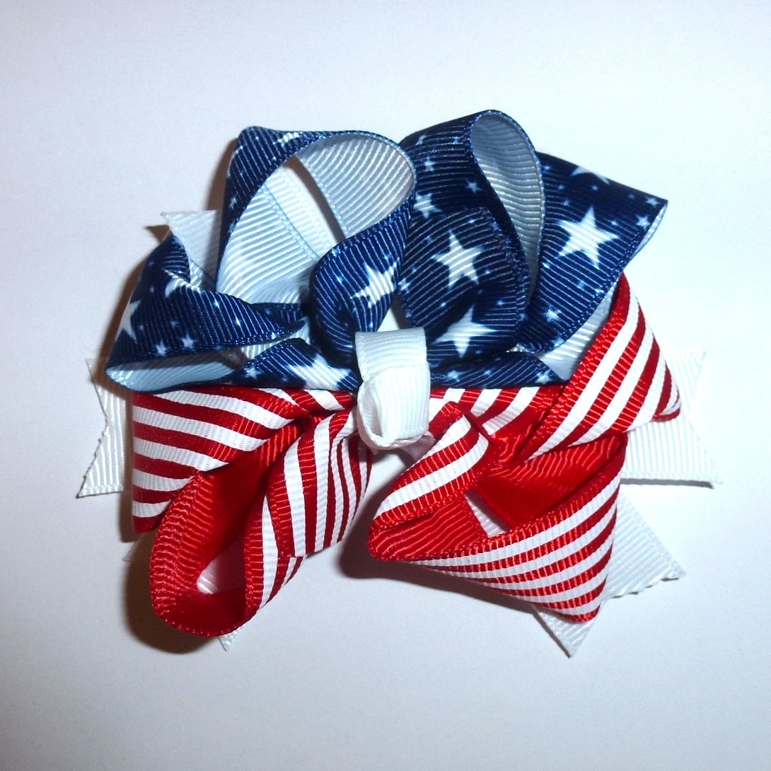 Puppy Bows ~ 4th of July Patriotic Large dog hair bowknot bow bands or barrette or collar slide (DC9)