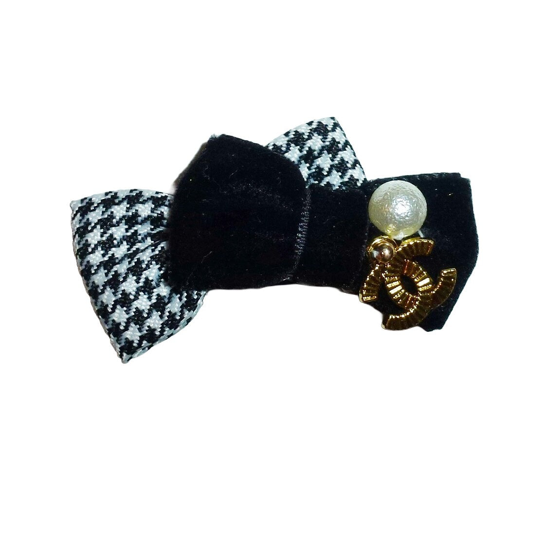 Puppy bows specialty boutique gold C black white pearl pet bow hair clip (FB140)