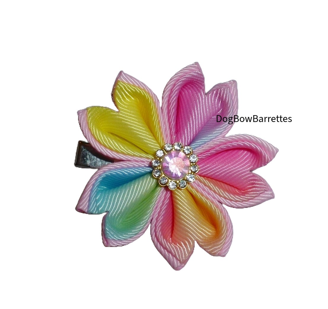 Puppy Bows ~ Multicolor Sakura flower hair bows collar slide barrette or bands pet dog bow (fb361f)