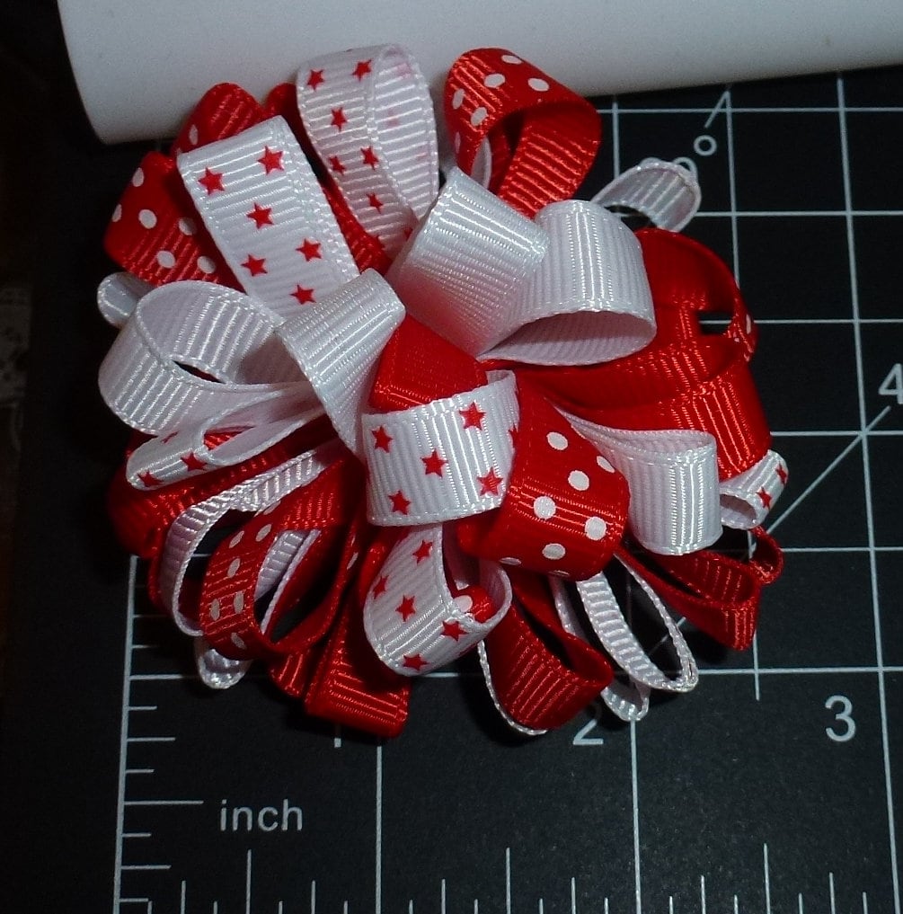 Puppy Bows ~ Fun multi loopy puff red white stars hair bows collar slide barrette or bands pet dog bow