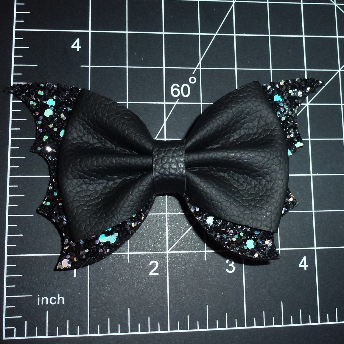 Halloween dog bow Black glitter bat 4" dog collar slide accessory hair bows barrettes or bands (fb319)