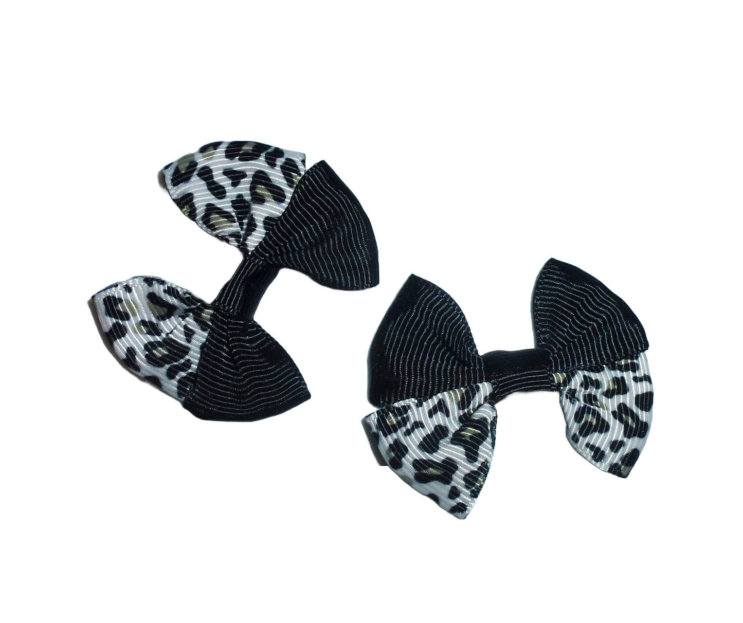 Puppy Bows ~ Black/white leopard print PAIR hair bows barrette or bands pet dog bow (fb163F)