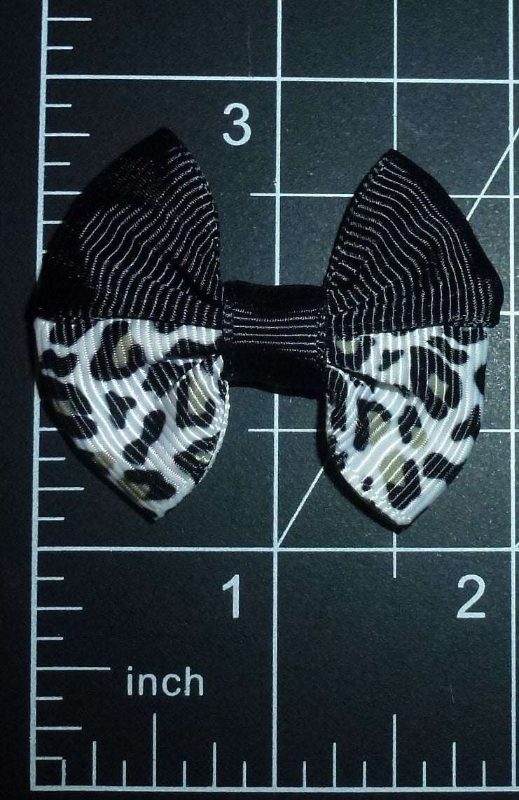 Puppy Bows ~ Black/white leopard print PAIR hair bows barrette or bands pet dog bow (fb163F)