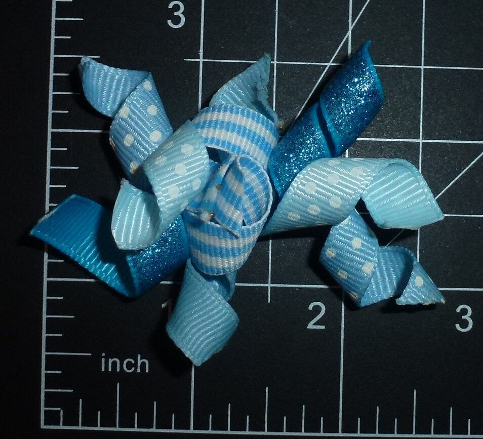 Puppy Bows ~ Blue curlies 13 pcs hair bows barrette or bands pet dog bow (kobx)
