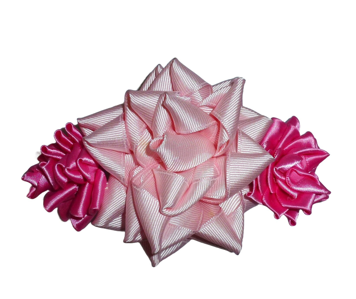 Puppy Bows ~ Handcrafted ribbon roses pink collar slide bands or clip (fb427F)