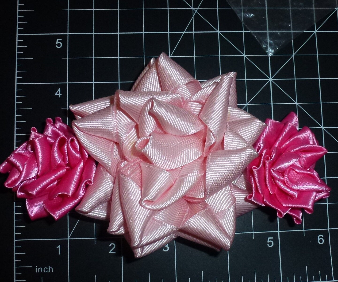 Puppy Bows ~ Handcrafted ribbon roses pink collar slide bands or clip (fb427F)