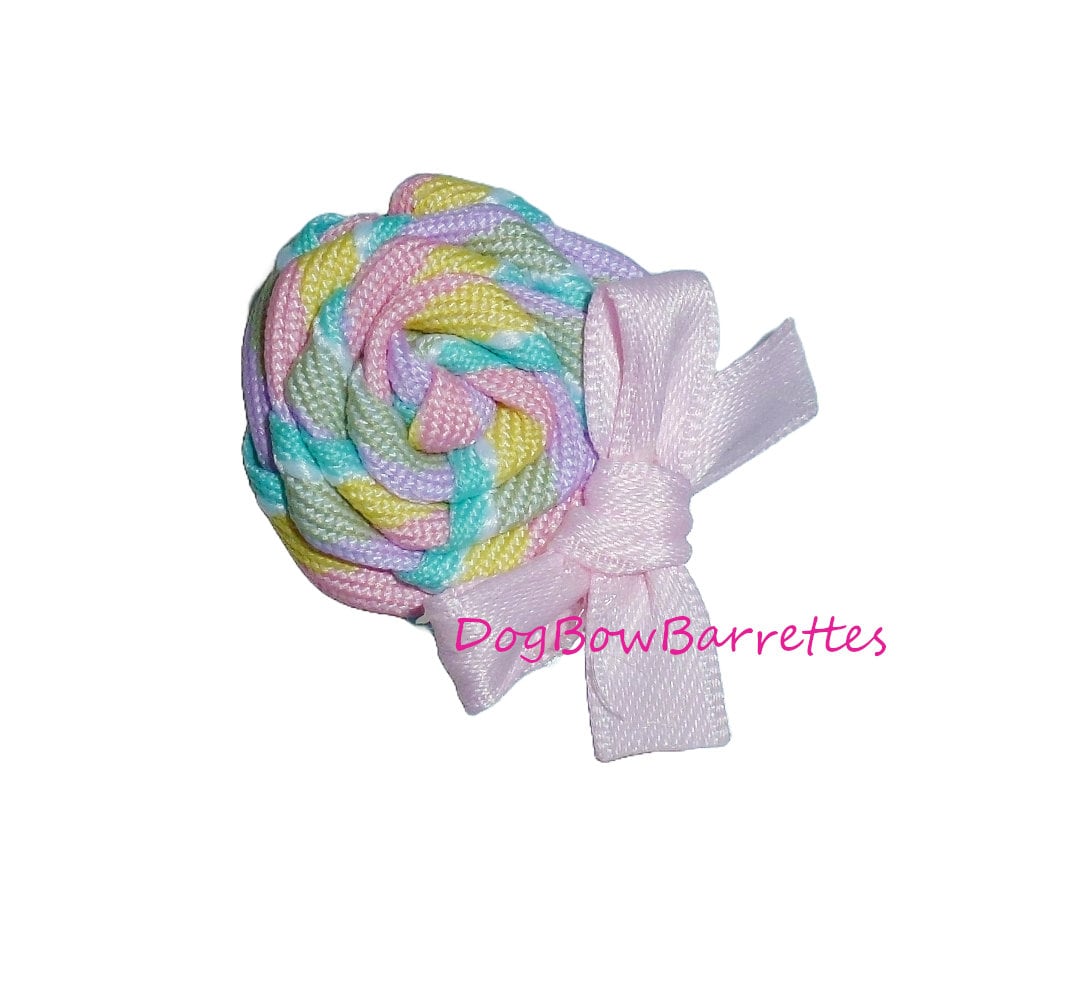 Puppy Bows ~ Pastel rainbow candy flower hair bows collar slide barrette or bands pet dog bow (fb200d)