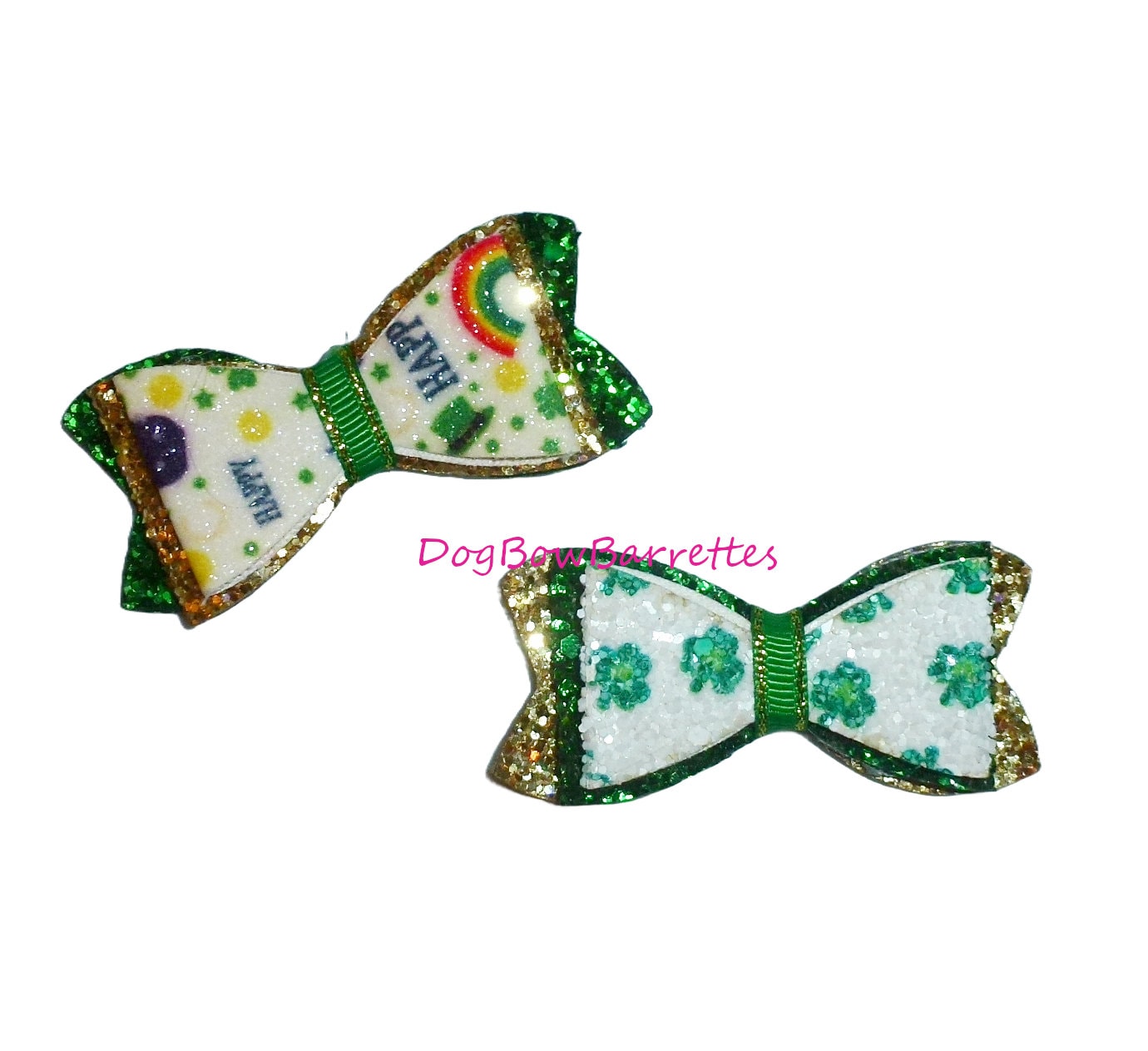 Puppy Bows ~ St. Patrick's day glitter hair bows collar slide barrette or bands pet dog bow (fb200c)