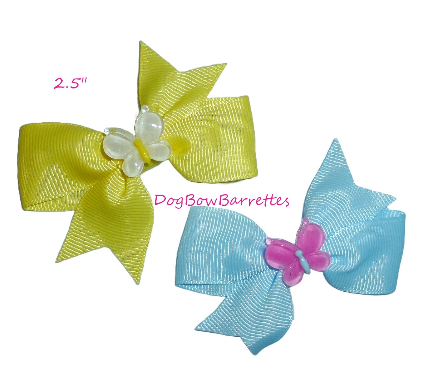 Puppy Bows ~ Blue or yellow swallowtail with butterfly hair bows collar slide barrette or bands pet dog bow (fb200b)
