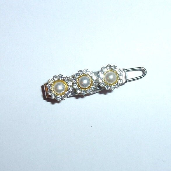 Dog Bows pearl flower crystal rhinestone tiny 1" pet hair barrette clip (TB7)