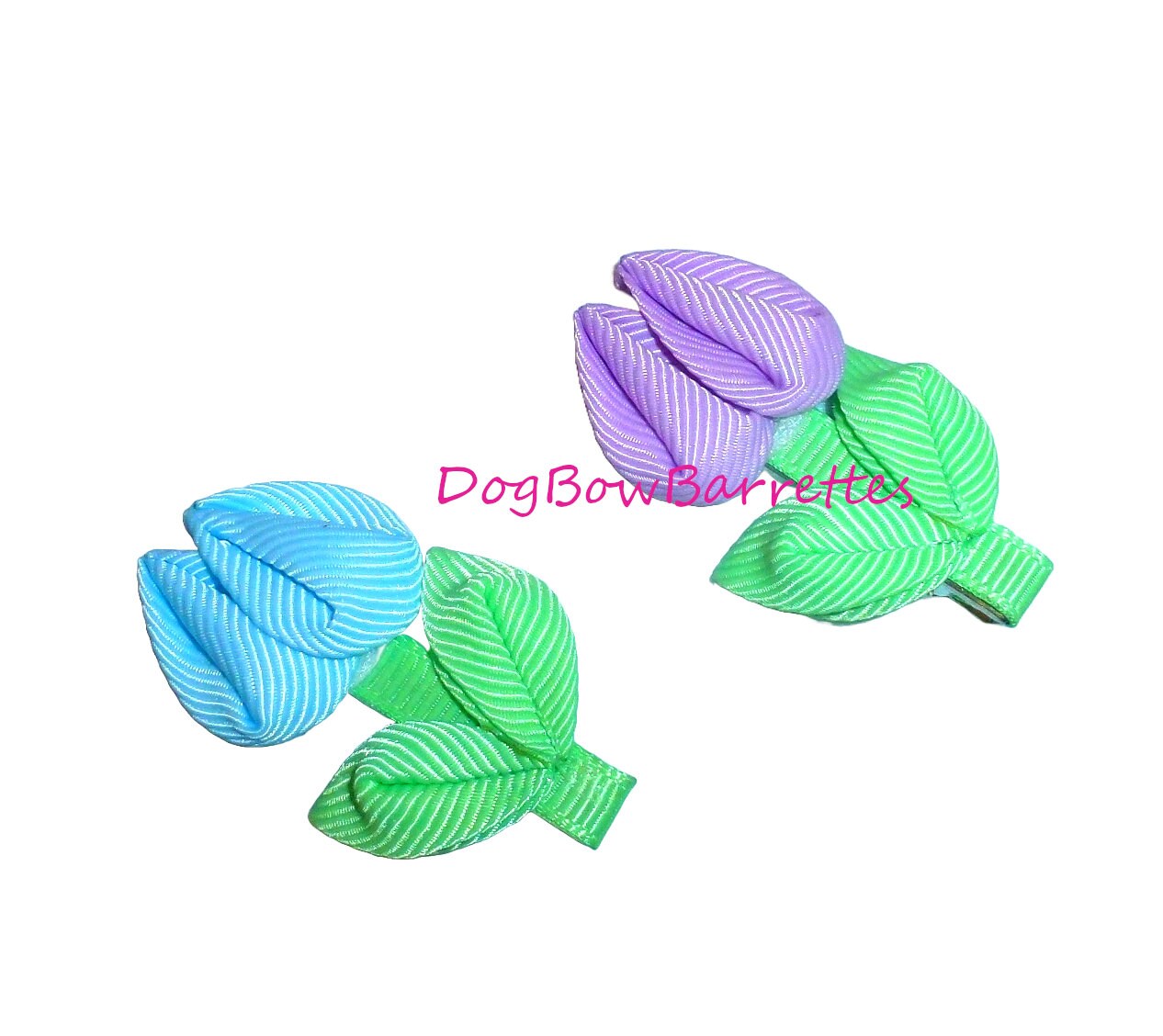 Puppy Dog Bows ~ Tulip flowers 2 pieces pet hair bow barrettes (fb10C)
