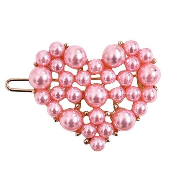 Puppy Bows ~ small 1.25" rhinestone crystal heart pearl dog bow pet hair clip topknot barrette 4 colors!! (fb279)