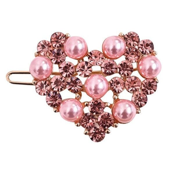 Puppy Bows ~ small 1.25" rhinestone crystal heart pearl dog bow pet hair clip topknot barrette 4 colors!! (fb279)
