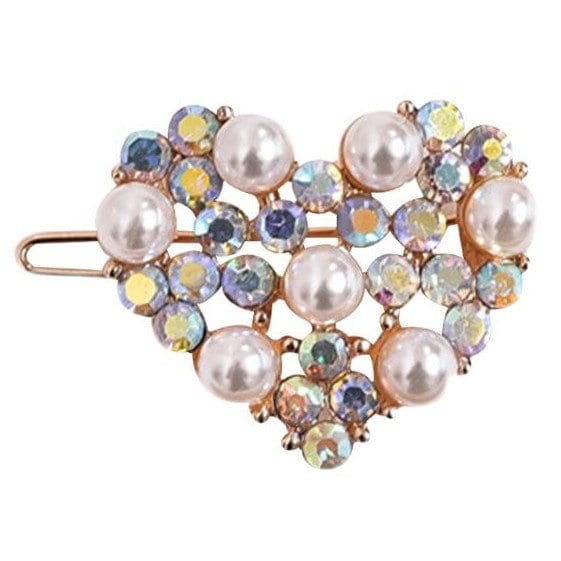 Puppy Bows ~ small 1.25" rhinestone crystal heart pearl dog bow pet hair clip topknot barrette 4 colors!! (fb279)