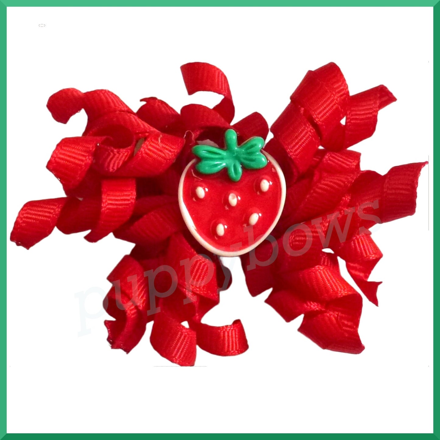 Puppy Bows strawberry red Korker loop dog bow pet hair clip barrette or latex bands corky curly corker (fb555)
