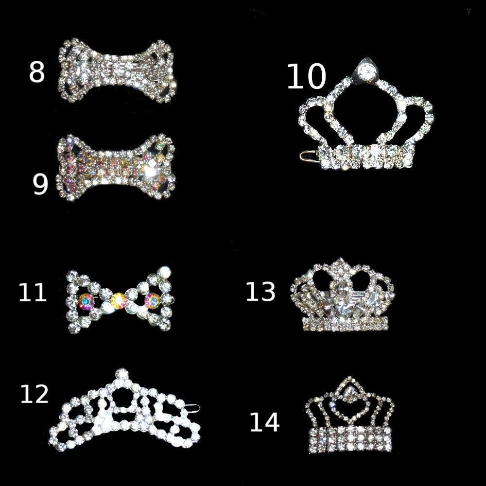 Puppy Bows ~Styles 8-14 rhinestone dog TIARA barrette pet hair clip ~USA seller