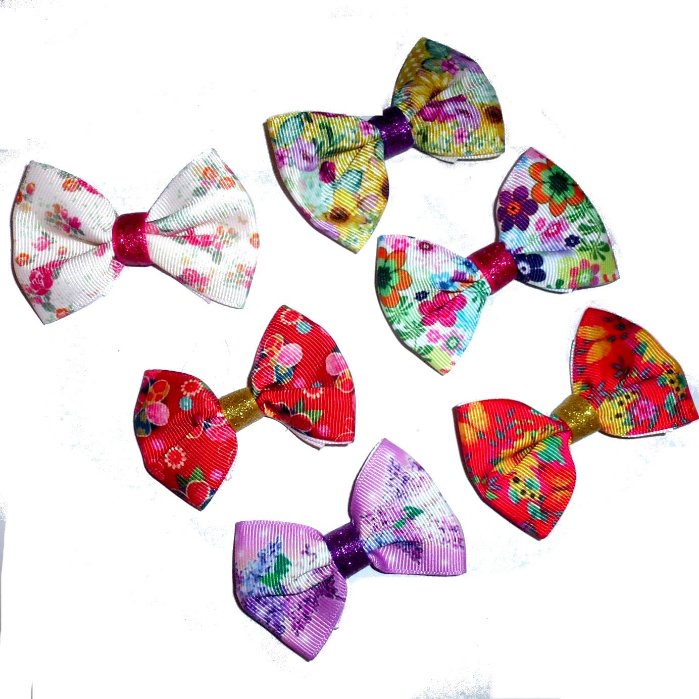 Puppy Bows ~ flower garden dog hair bow latex bands or clips (FB180)