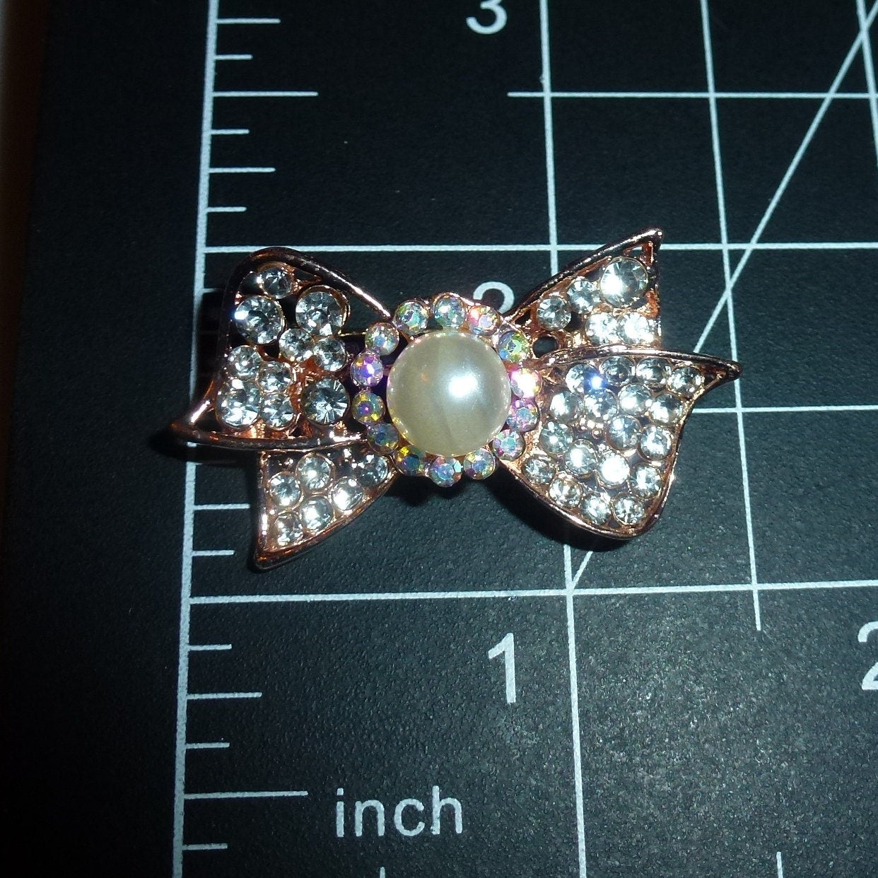 Puppy Bows ~ Small swallowtail pearl & rhinestone bowknot dog bow pet hair clip topknot barrette Style #103