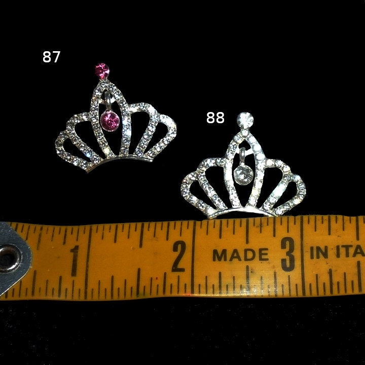 Wee super tiny crown tiara dog rhinestone pink white crystals hair barrette #87-#93 ~USA seller