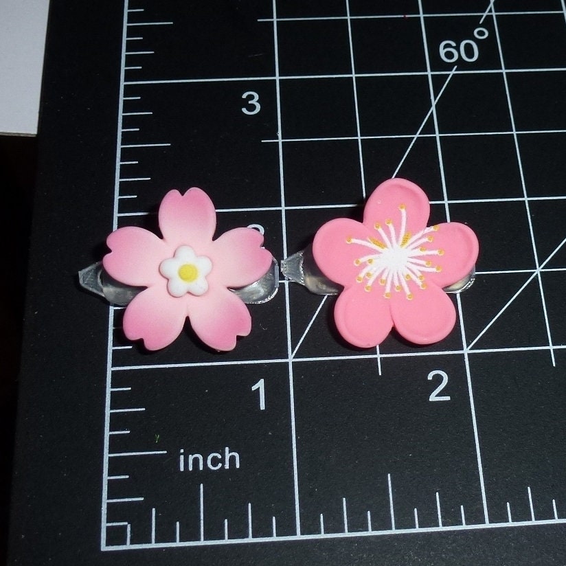 Puppy Dog Bows ~ Small sakura or Japanese cherry blossom flower plastic puppy clips pet hair bow barrettes or bands (fb207N)