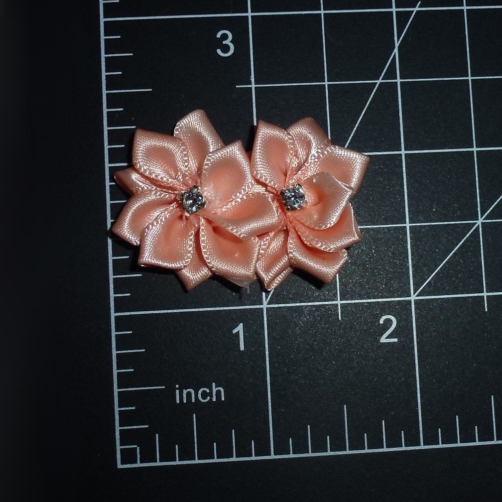 Puppy Bows satin flowers rhinestone centers dog bows barrette or bands pet hair bow - (fb224C)