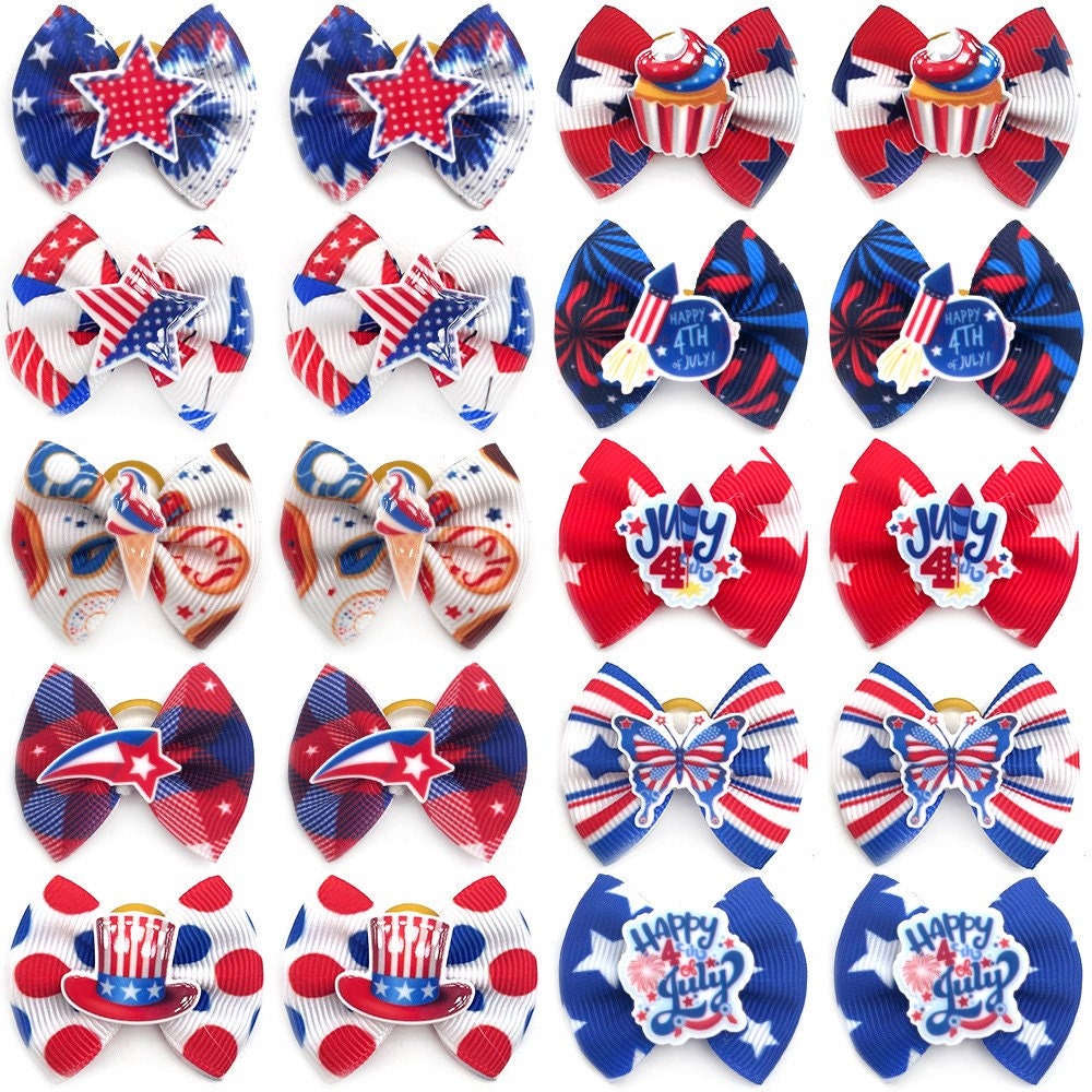July 4th patriotic American independence Flag day everyday dog groomers grooming pet hair bows (rc4)