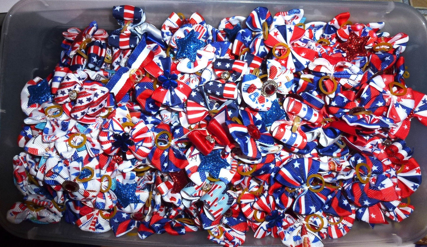 July 4th patriotic American independence Flag day everyday dog groomers grooming pet hair bows (rc4)