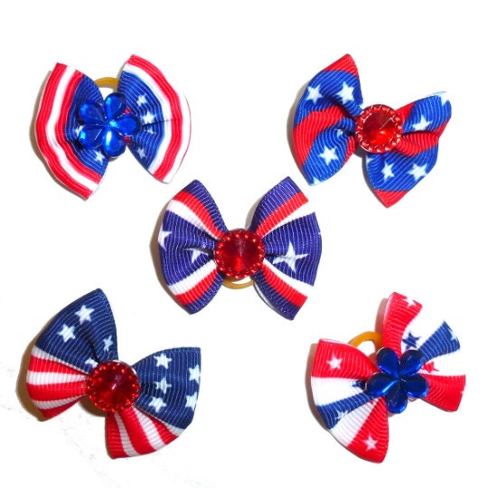 July 4th patriotic American independence Flag day everyday dog groomers grooming pet hair bows (rc4)