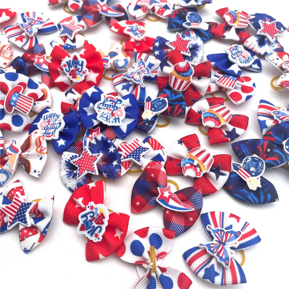 July 4th patriotic American independence Flag day everyday dog groomers grooming pet hair bows (rc4)
