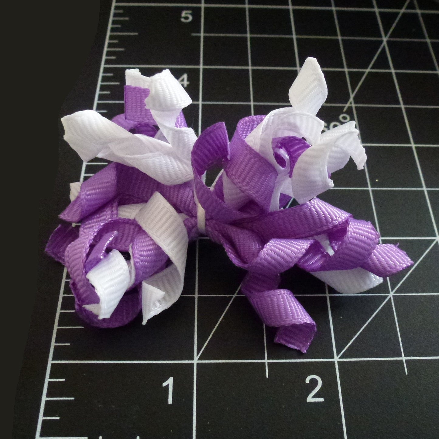 Puppy Bows purple white Korker loop dog bow pet hair clip barrette or latex bands corky curly corker (fb557)