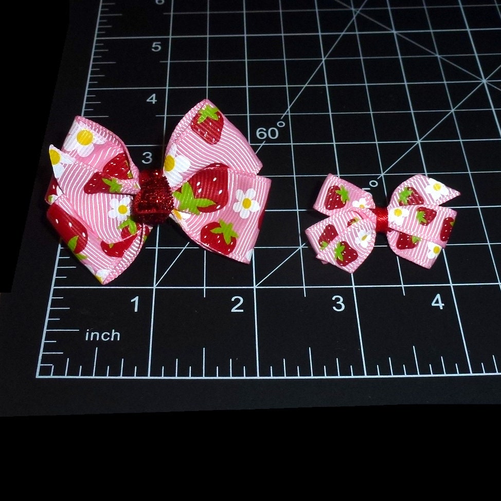 Puppy Bows ~ Strawberry fields dog bows pink red pet hair bow  (fb416)