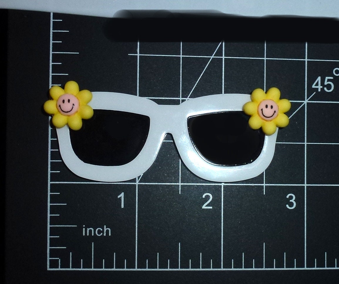Puppy Bows ~ White yellow smiley face glasses Dog bow sunglasses pet hair barrette clip