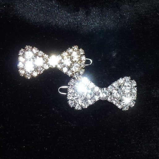 Puppy Bows TINY Sparkling crystal silver or gold bow rhinestone pet hair bowknot barrette 1" (rb101)