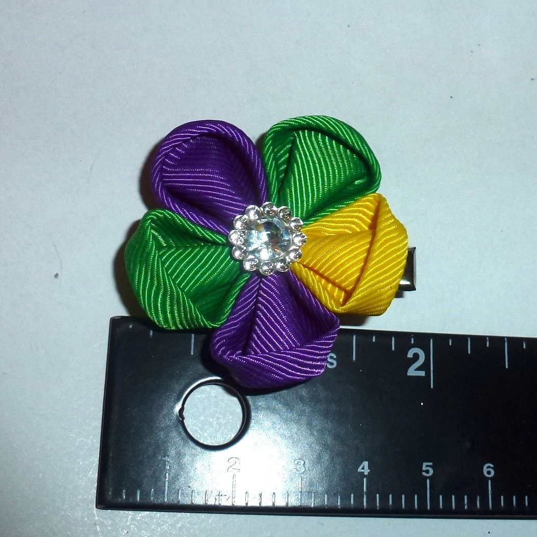 Puppy Bows ~ Mardi gras flower pet hair bow latex bands or barrette (fb47c)